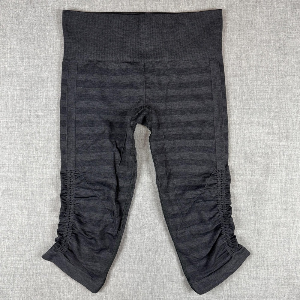 Lululemon Pants Womens‎ 6 Black Gray Capri Ruched Sides High Rise Yoga Leggings